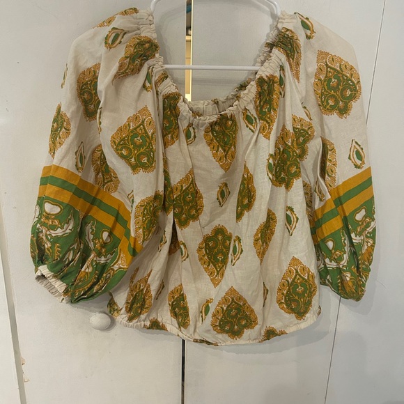 Haute Hippie Cream Blouse with Green & Gold Paisley Motif - Picture 3 of 11